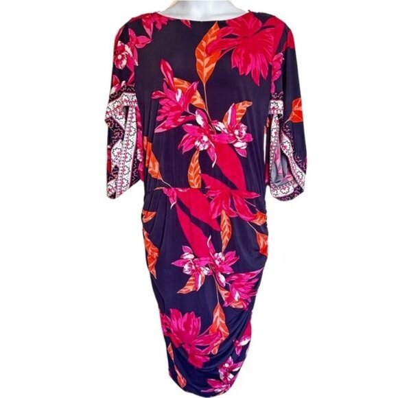 NWOT VENUS Navy & Pink Floral Bodycon Dress V-Back Cutout Plus Sz 1X - Picture 2 of 8